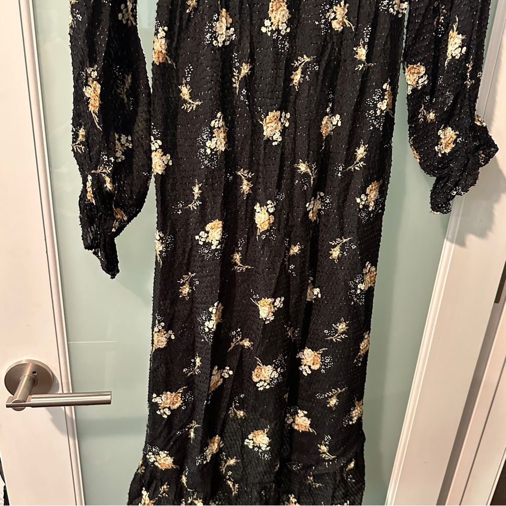 Maje Rider Midi Print on Black Floral Textured Dress Euro Size 36 - Picture 8 of 12